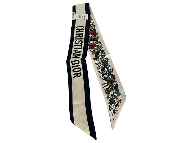 Christian Dior Mitzah Twilly de seda estampa floral Branco Vermelho Azul Multicor Verde
