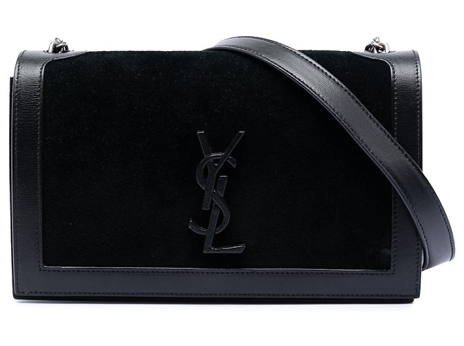 Bolsa Monogram Book em camurça preta Saint Laurent Preto