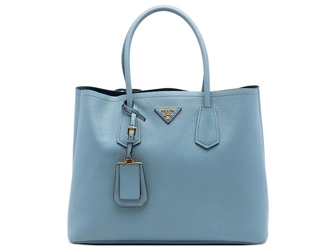 Prada Borsa Double Saffiano Cuir Blu Large Blu chiaro