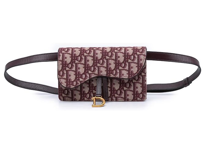 Dior Red Oblique Canvas Saddle Belt Bag Dark red