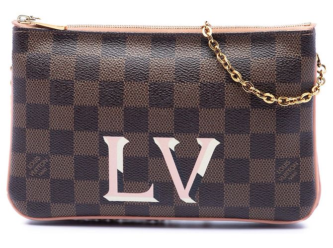 Louis Vuitton Pochette Double Zip in Damier Ebene marrone