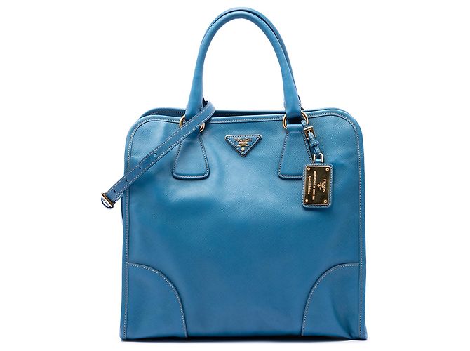 Borsa shopper Prada Blue Saffiano Lux