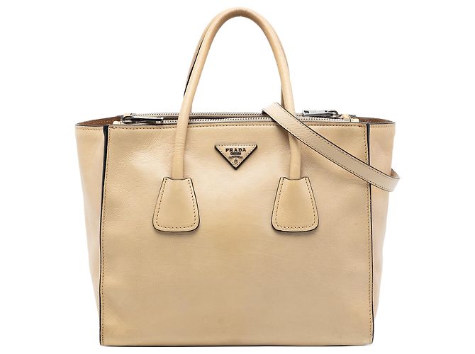Borsa Prada Beige Glace Calf Twin Pocket Double Handle