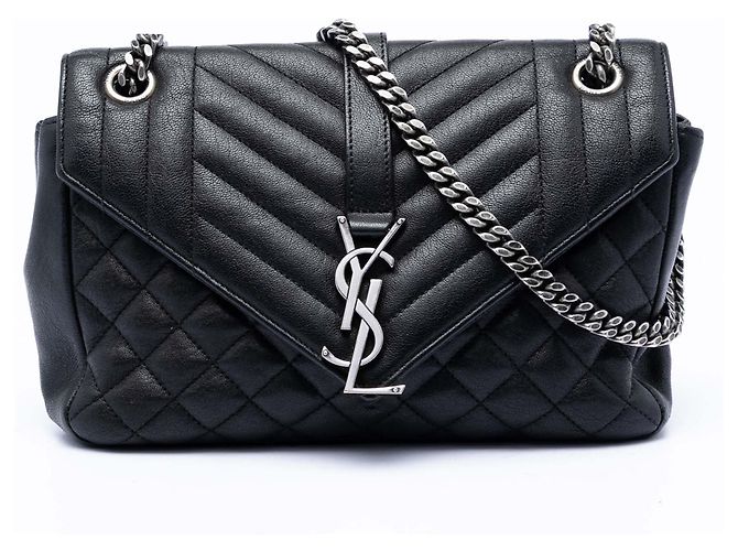 Borsa College Monogram Triquilt in pelle di pecora nera Medium Saint Laurent Nero
