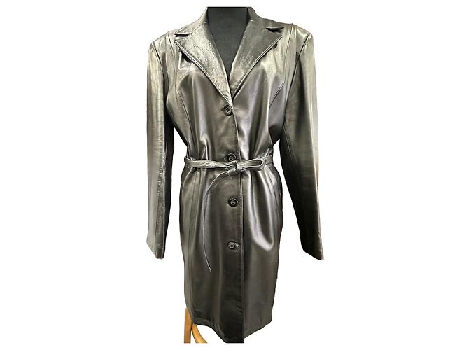 Autre Marque Influence Cappotto lungo in pelle nera Nero