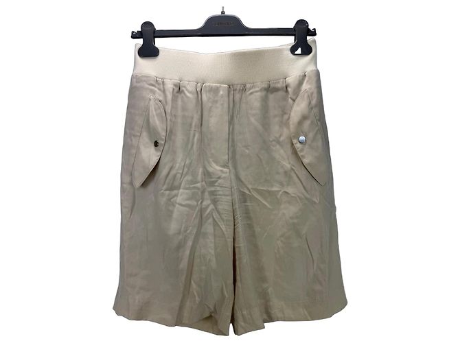 Helmut Lang Shorts de mistura de seda bege