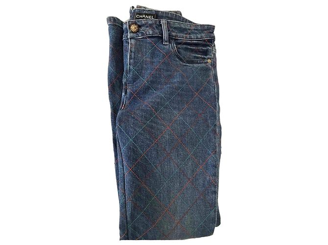 Chanel Quilted Denim Jeans Dark blue