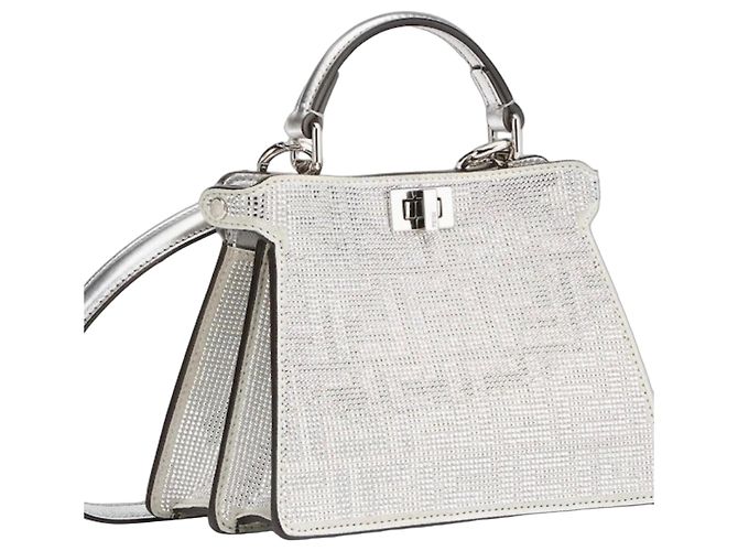 Fendi Peekaboo ISeeYou Mini Handtasche Silber Leder Strass