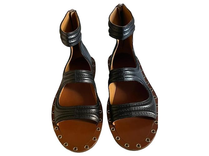 Chloé Black Leather Ankle Strap Sandals