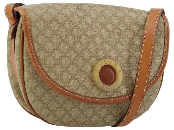Céline Borsa a tracolla CELINE Macadam Canvas PVC Beige Oro Auth 171226 D'oro