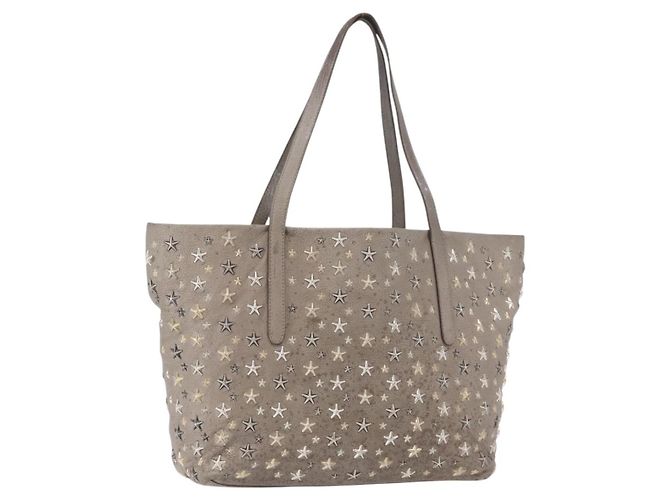 Bolsa Tote Jimmy Choo de couro cinza e dourado Auth bs34549 Marrom