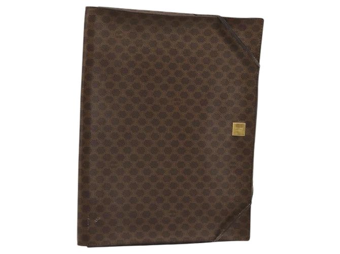 Céline Clutch CELINE Macadam Canvas PVC Pelle Marrone Oro Auth 177570 D'oro