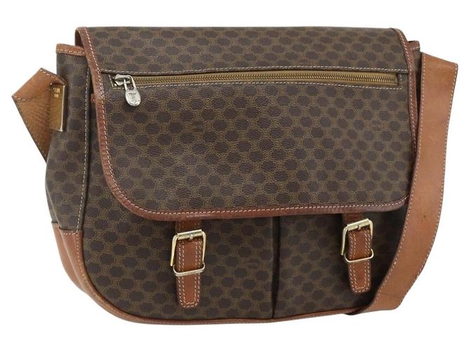 Céline CELINE Macadam Canvas Schultertasche PVC Leder Braun Gold Auth bs34803 Golden