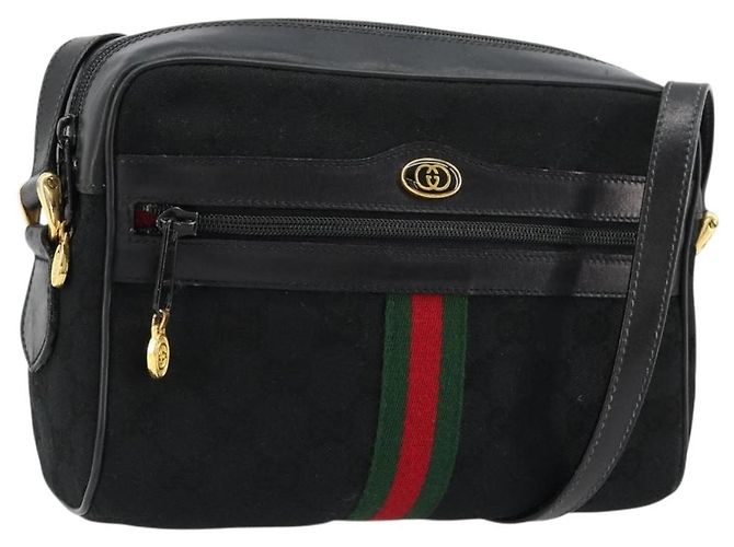 Borsa a tracolla GUCCI GG Canvas Web Sherry Line Nera Rossa Verde Auth 178590A Nero Rosso