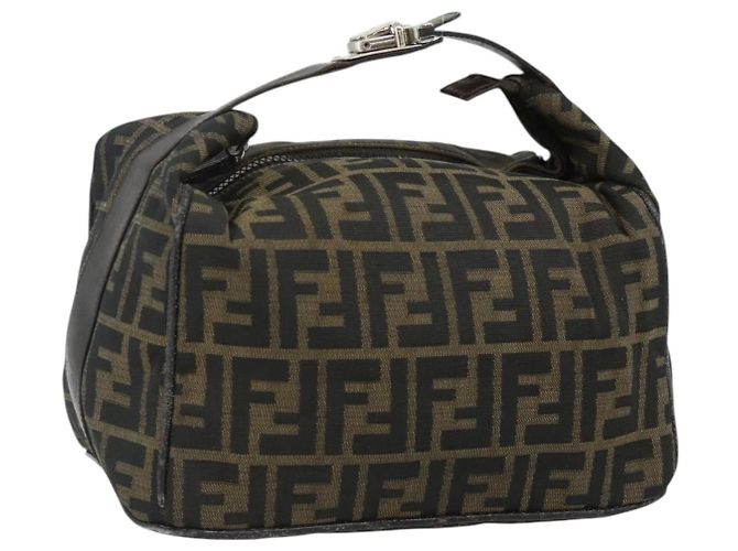 Borsa a Mano FENDI Zucca Canvas Marrone Nero Auth bs35005