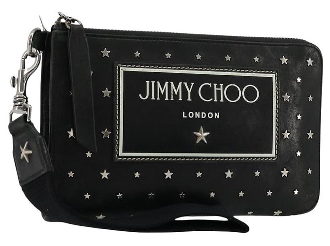 Clutch Jimmy Choo in pelle nera e argento Auth 177536 Nero