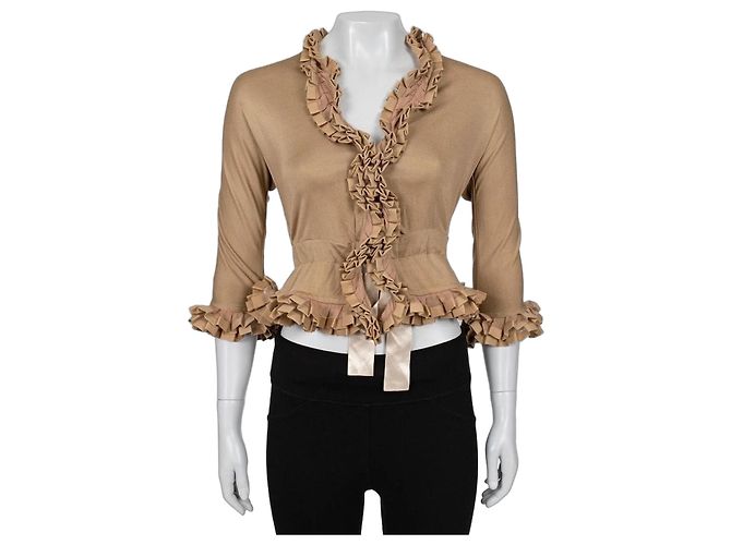 Camicetta Yves Saint Laurent Vintage Beige a Maniche 3/4 Taglia S Usata