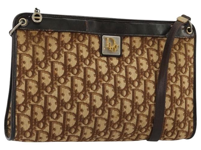 Borsa a tracolla Christian Dior Trotter Canvas Beige Oro Auth 178063 D'oro