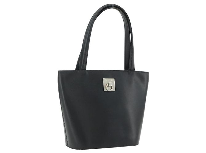 Céline Borsa CELINE in pelle nera argento Auth 178117A Nero