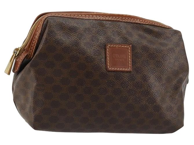 Céline Pochette CELINE Macadam Canvas PVC Cuir Marron Or Auth 177896