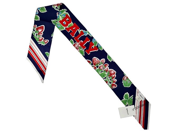 Lenço Skinny Bally de Seda com Estampa de Morangos Multicor