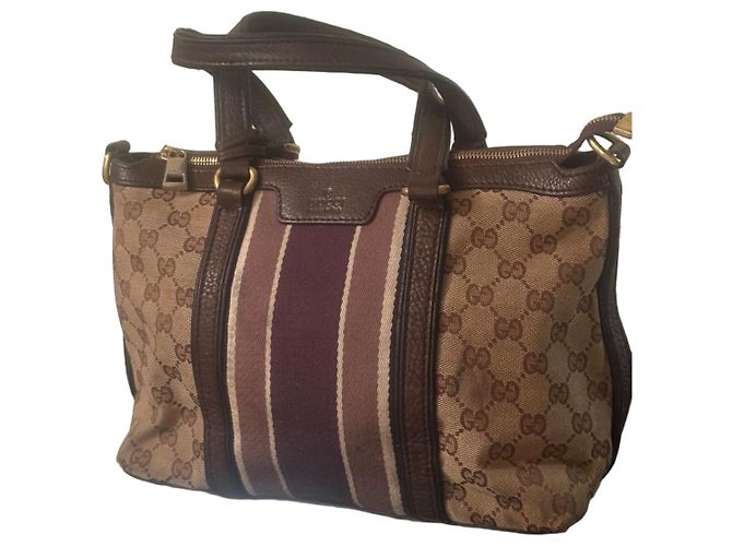 Borsa a mano Gucci GG Canvas e pelle Marrone