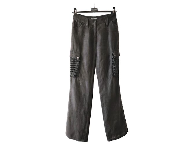 Dolce & Gabbana Schwarze Cargo-Hose aus Leinenmischung