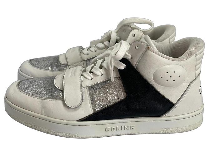 Céline Baskets Celine en cuir blanc et argent