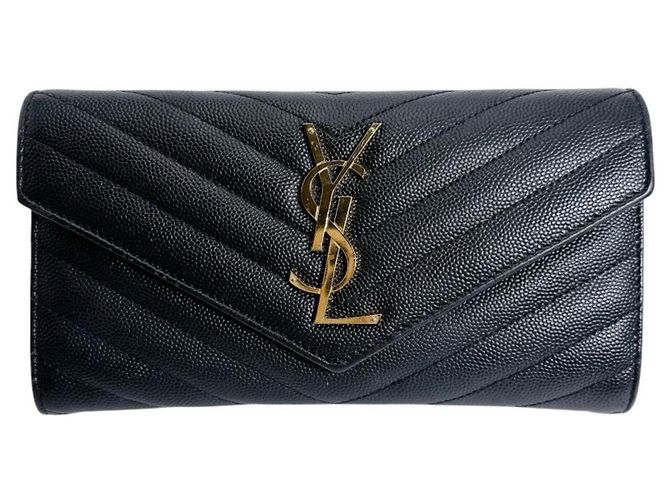 Yves Saint Laurent Cassandra Long Wallet Black 