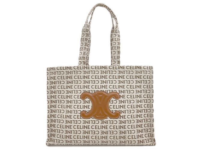 Céline Celine Cabas Thais Large Triomphe Tote Bag Marrone Bianco