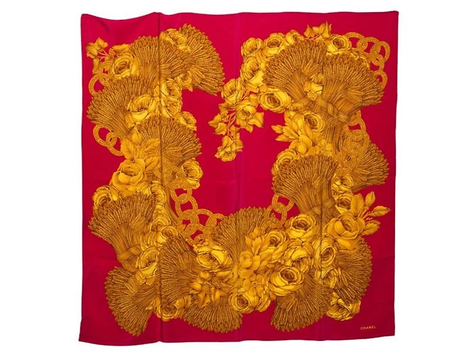 Sciarpa in seta Chanel Camellia Coco Mark Rosa D'oro 