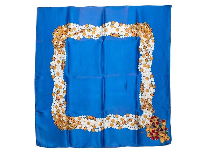 Chanel Schal mit Perlen-Schmuckmotiv Blau Mehrfarben
