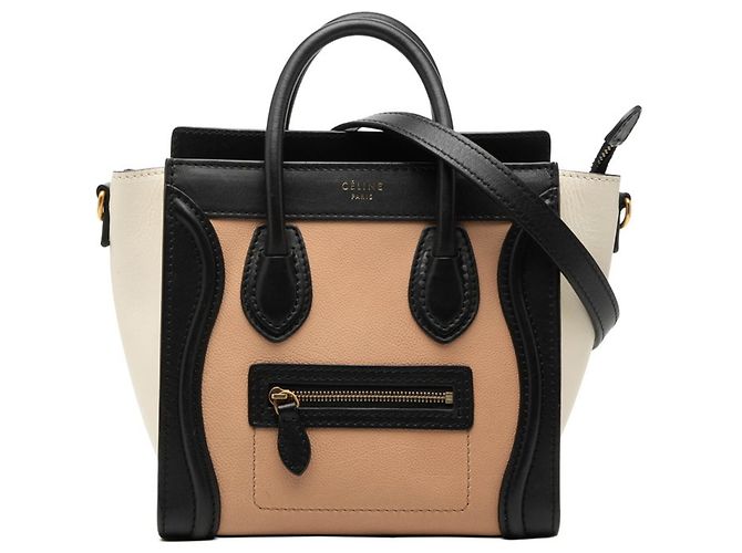 Céline Sac à main Celine Luggage Nano Shopper Noir Blanc Beige