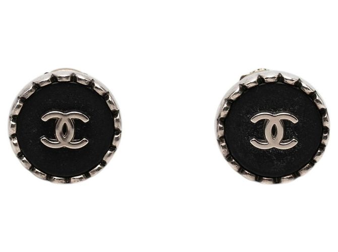 Orecchini vintage Chanel Coco Mark Nero Argento 
