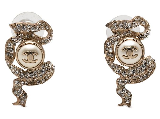 Timeless Orecchini Chanel Coco Mark Pearl Ribbon Motif D'oro