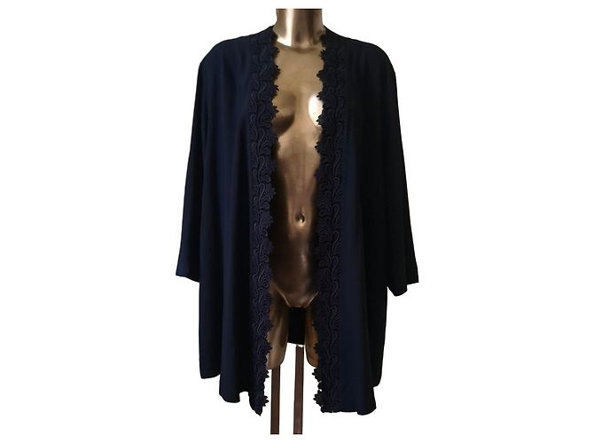 Elena Miró Marineblauer Cardigan mit Spitzenbesatz Dunkelblau