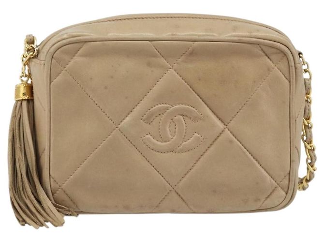 Chanel Vintage Diamond CC Camera Quilted Lambskin Large Beige