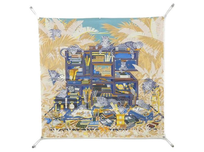 Silk In Hermès Sciarpa in seta LES DOUZE LEOPARDS Hermes Beige