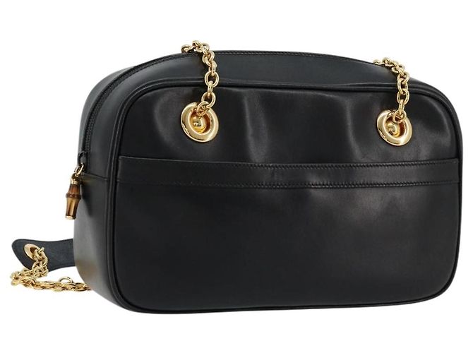 Borsa a Spalla GUCCI Bamboo Chain in Pelle Nera e Oro Auth ep14306 Nero D'oro