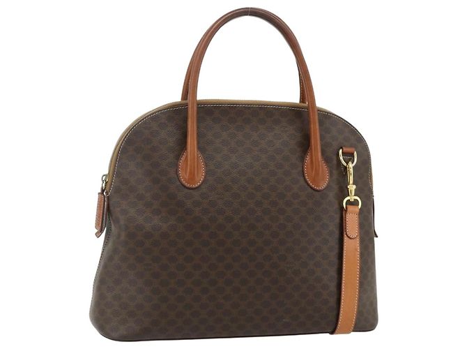 Céline Bolsa CELINE Macadam Canvas PVC Couro 2way Marrom Ouro Auth 178176 Dourado