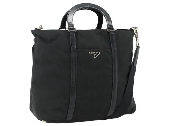 Borsa PRADA in Nylon 2way Nera Argento Auth 178940 Nero