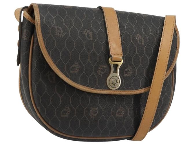 Borsa a Spalla Christian Dior Honeycomb Canvas PVC Nero Oro Auth 178065 D'oro