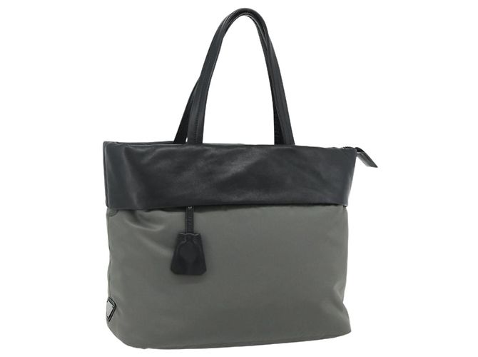 Borsa PRADA in nylon e pelle grigio nero Auth ka4199A Marrone