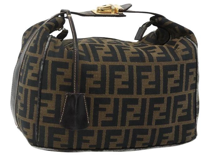 FENDI Zucca Canvas Handtasche Schwarz Braun Auth 177922