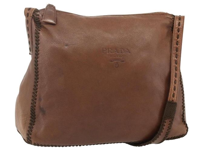 Borsa a Spalla PRADA in Pelle Marrone Oro Auth 177919 D'oro