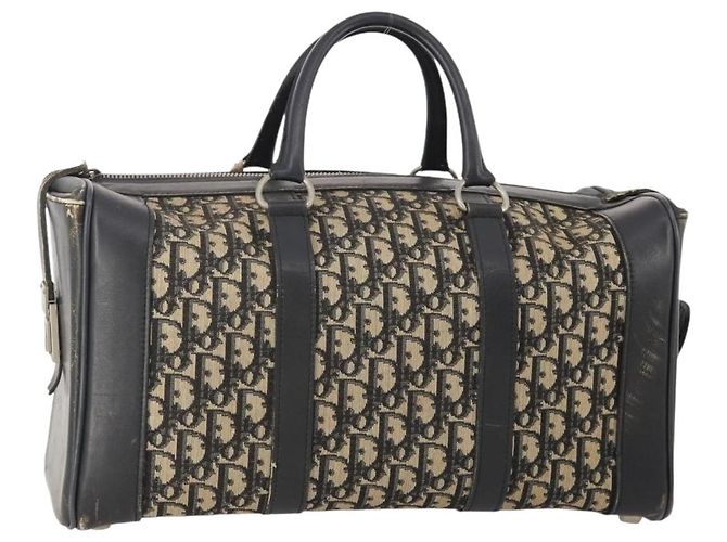 Borsa Boston Christian Dior Trotter Canvas Navy Silver Auth 175624 Argento Blu navy
