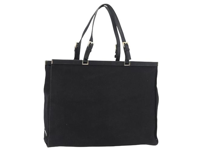 Bolsa Tote PRADA em lona preto e dourado Auth 176696
