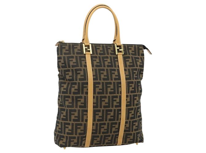 FENDI Zucca Canvas Handtasche Schwarz Braun Auth 178688A