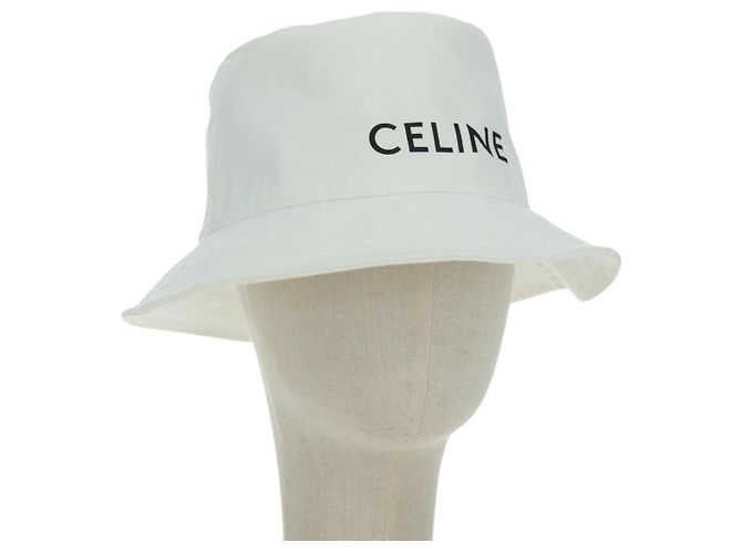 Céline Sombrero Bucket CELINE de algodón L blanco Auth 175079M