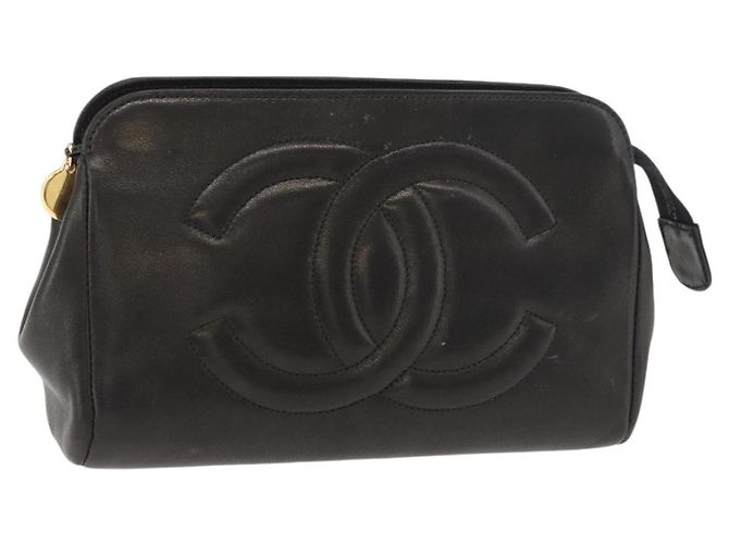 Pochette CHANEL in pelle di agnello nera e oro CC Auth bs35075 Nero D'oro